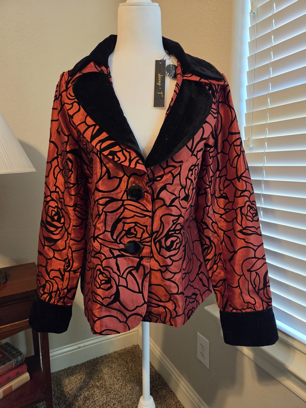Vivid Red Jacket with Velvet Black Trim - Women